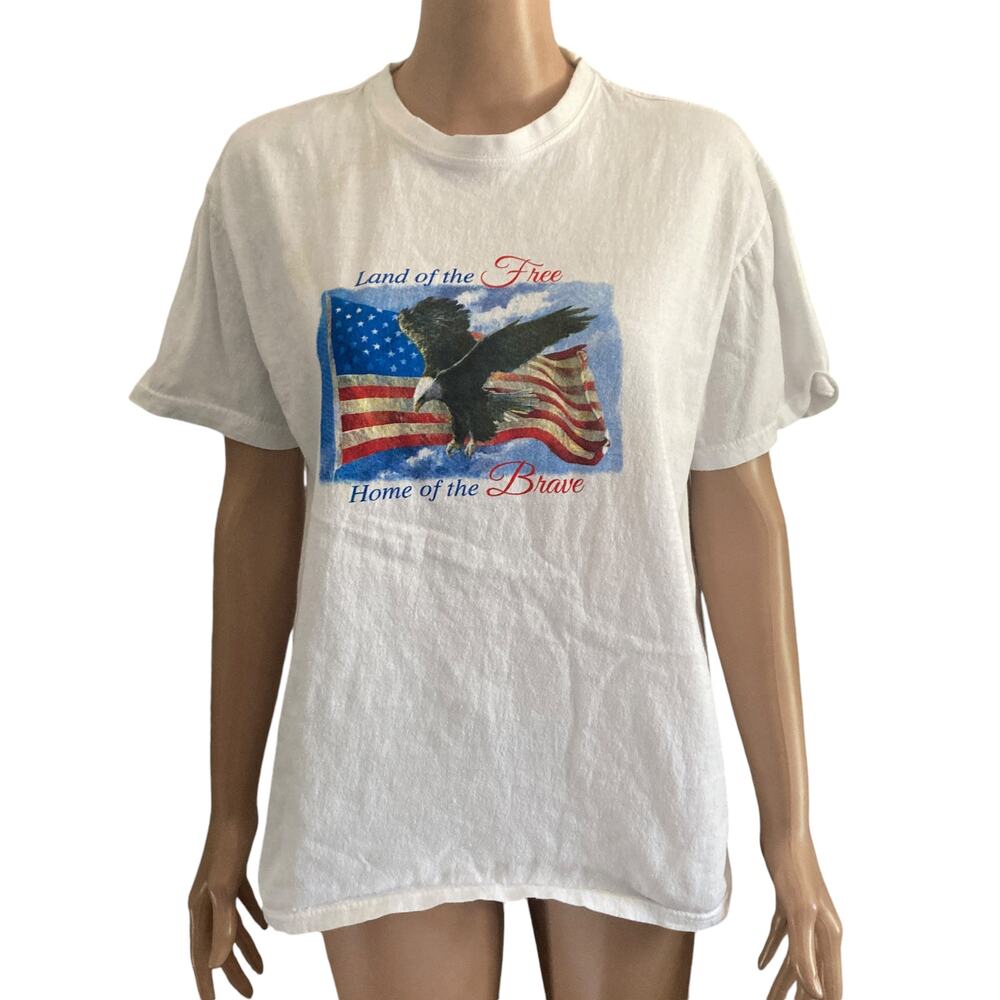 Disabled Veterans Tshirt WoMens Large White Land of the Free Home of the Brave